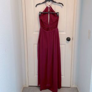 Tobi Burgundy Chiffon Skirt Romper Keyhole Neck Maxi Dress Open Strappy Low Back